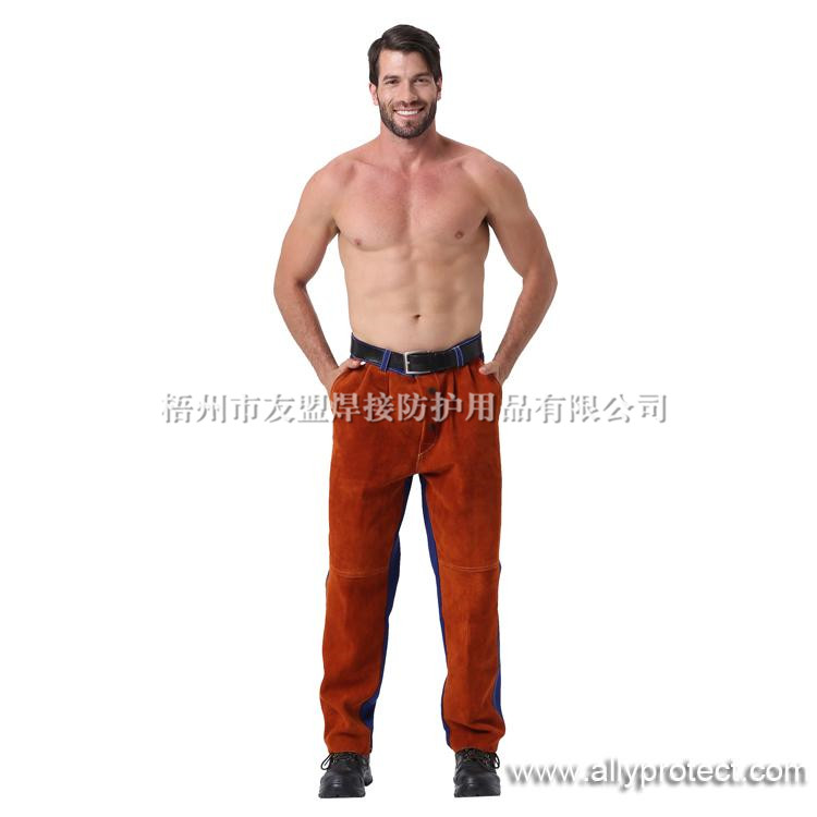AP-6062 咖啡色皮配藍色阻燃布焊褲