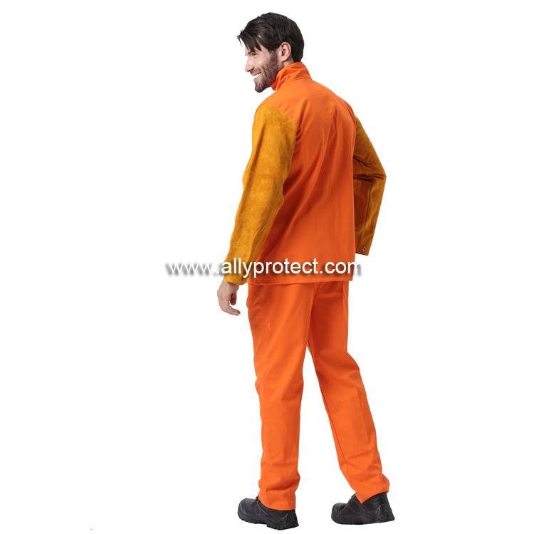 AP-2630 橙色阻燃布配金黃皮袖焊服